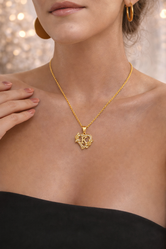 Gouden Initialen Hart Ketting Zirconia